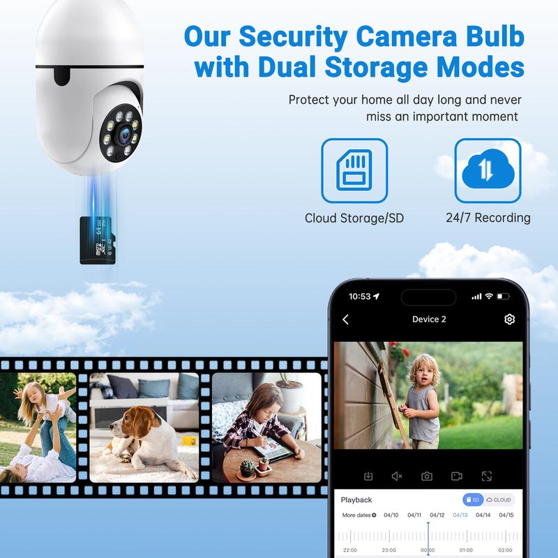 WESECUU Security Cameras For Home,Bulb Security Camera,Wireless 2.4&5Ghz Wifi Indoor Outdoor,Two-Way Speaker,Motion Tracking Alarm,Sound Alarm