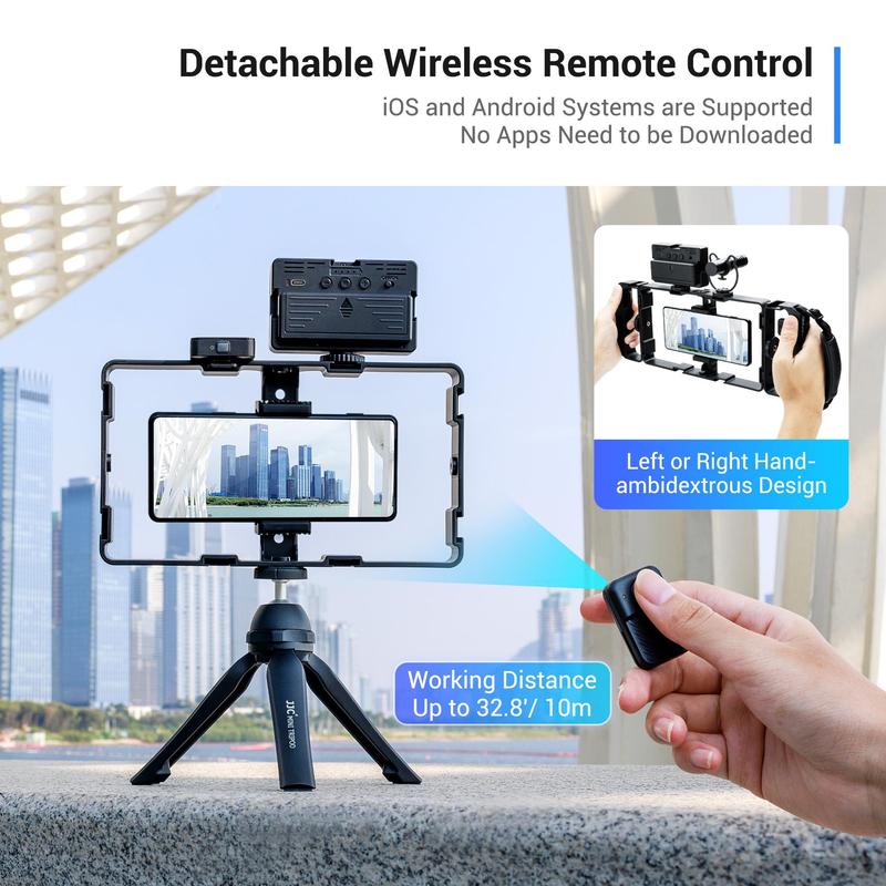 Universal Handheld Video Stabilizer with Wireless Remote Shutter, Video Stabilizer with Cold Shoe Phone Cage Video Rig Kit, Phone Accessories Compatible with iPhone Android, Stocking Fillers Gift