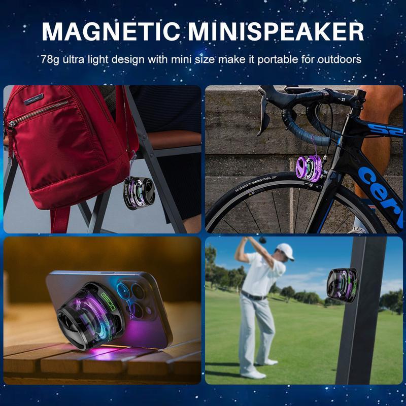 Magnetic Mini Bluetooth Speaker, G200 5W mini Speakers Wireless with Bluetooth 5.3, RGB Light, Game Mode, 7H Playtime, Portable Phone Stand for iPhone, Travel, Golf Cart - Black Purple