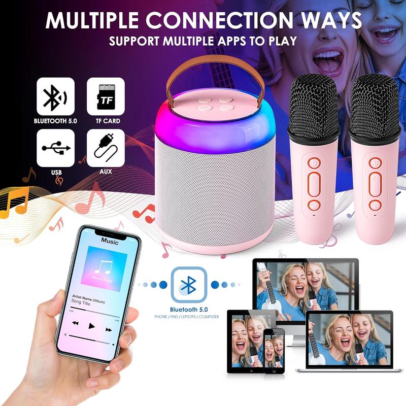 Heetipuk Y2 Mini Karaoke Machine with 2 Wireless Microphones for Kids Adults, Portable Bluetooth Speaker Toy for Girls and Boys 2 4 5 6 7 8 9 10 12 Year Old Girl Christmas Birthday Gift Home Party Ideas