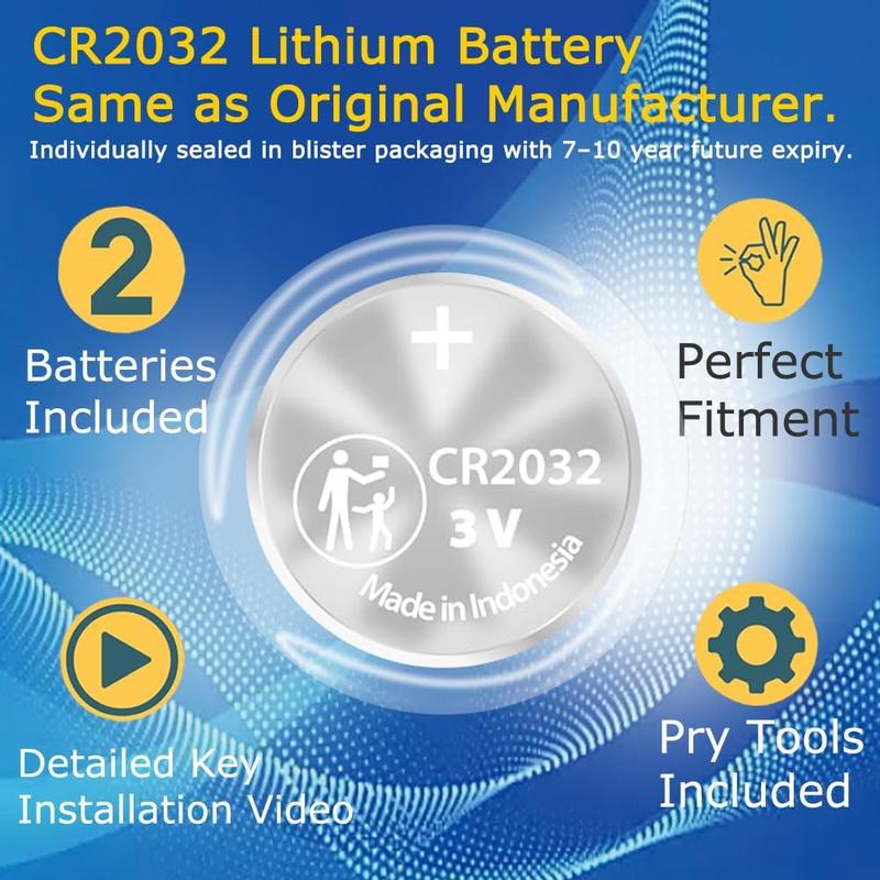 2pack CR2032 remote key fob battery replacement for Honda 2013-2021 + accord civic Odyssey CR-V HR-V fit pilot Prox smart key fob fits with FCC ID kr5v2x