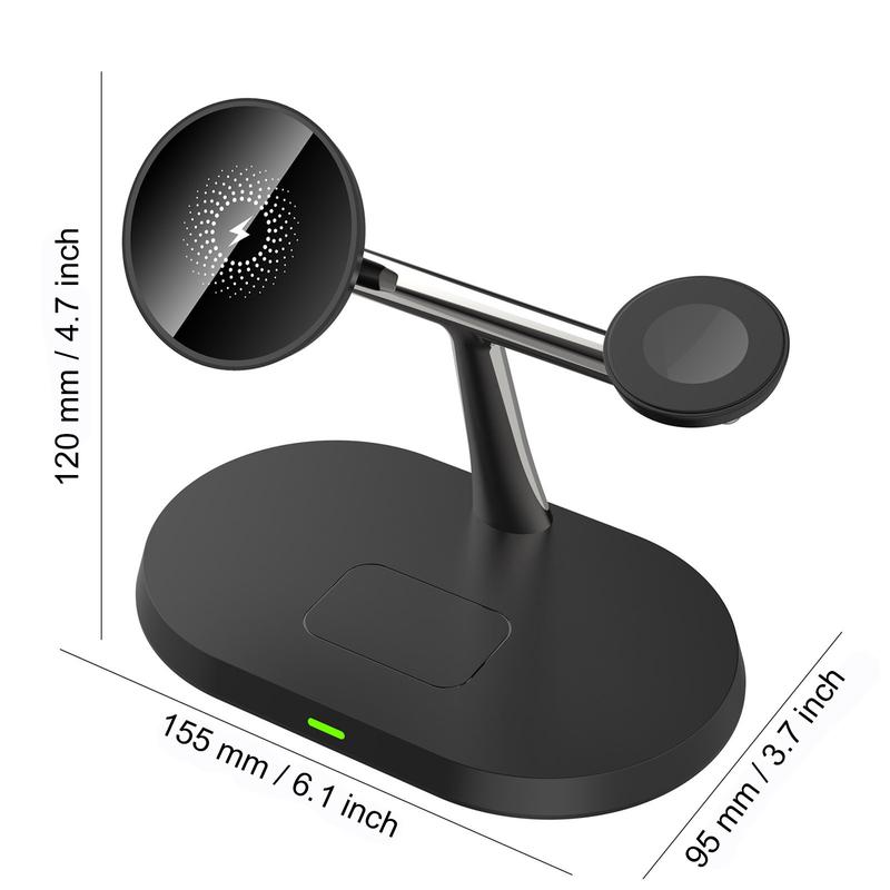 FDGAO 3 in 1 15W Magnetic Wireless Charger, Multifunctional Fast Charging Station, Wireless Charging Stand for iPhone 16 15 14 13 12 Airpods Pro Apple Watch 10 9 8 SE 7 6 5 4 3 2