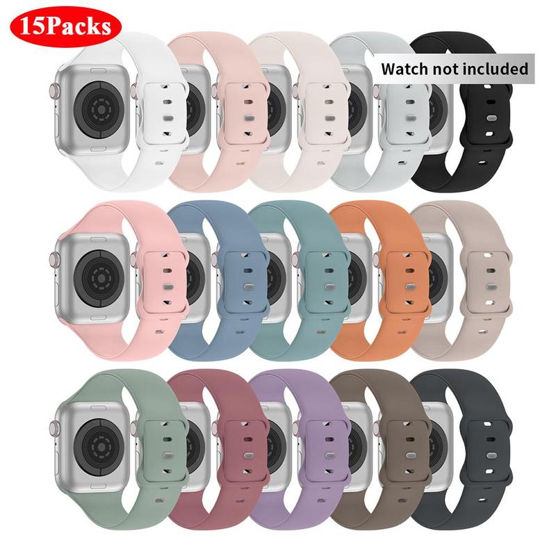 Silicone Watch Band for Apple Watch (Band Only), 15pcs Soft Breathable Sport Watch Band Compatible with iWatch Apple Watch Bands, Replacement Smart Watch Band for Women Men