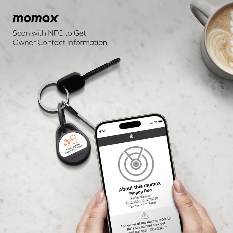 MOMAX Key Finder, Tracker Tag, Waterproof Supports Apple and Android,IP67,Key Tracker with APP,Sound Location, Key Locator Tracker for Luggage, Suitcase, Wallet,backpack, Gps bag