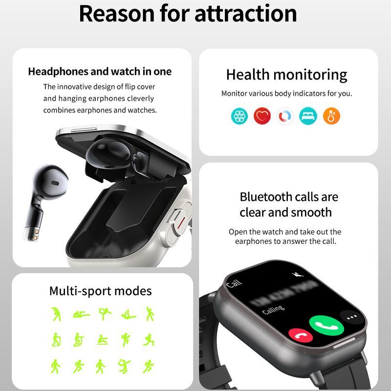 Multifunctional Smart Watch with Semi-in-ear Earphones, Fashionable Digital Watch with Call Function, Sports Watch with Multiple Sports Modes for Women & Men