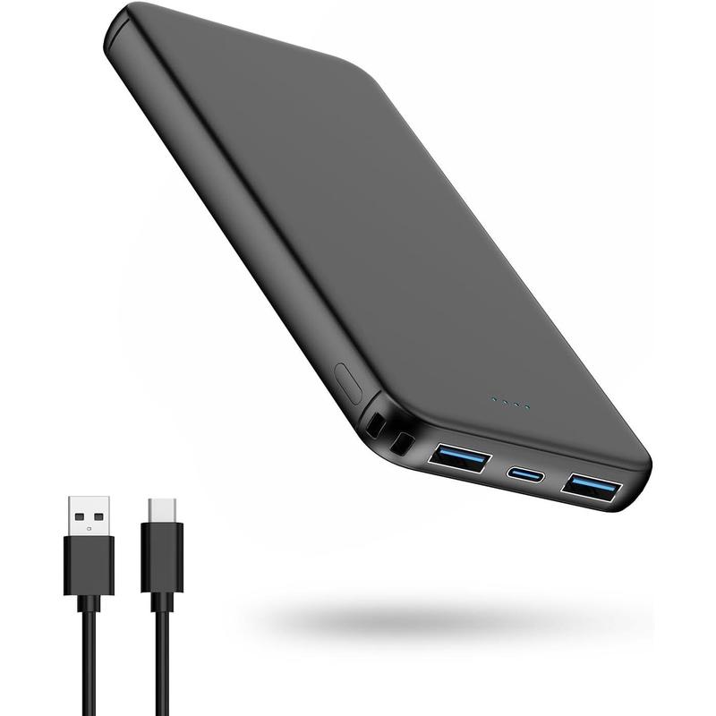 Portable Charger Power Bank, 3A Fast Charging 10000mAh External Battery, 3-Ports USB-C in&Out Battery Pack for iPhone 15 14 13 12 Series, Samsung, Phones and More(Black)