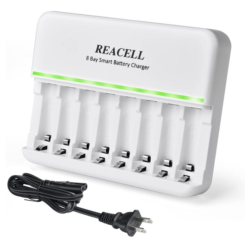 8 Slots AA AAA Battery Charger, 8 Bays Individual Fast AC Charger for Ni-MH Ni-CD AA AAA Rechargeable Battery