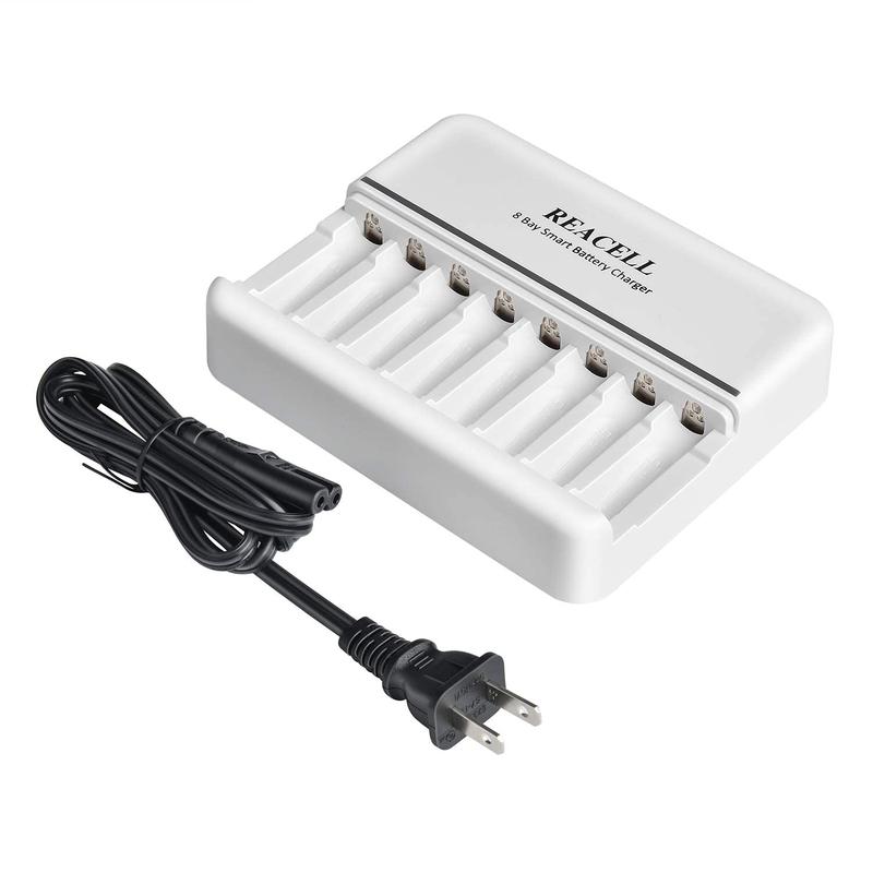 8 Slots AA AAA Battery Charger, 8 Bays Individual Fast AC Charger for Ni-MH Ni-CD AA AAA Rechargeable Battery