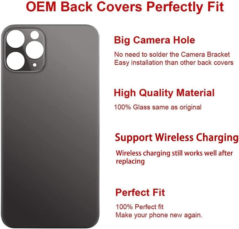 OEM Rear Back Glass Replacement for iPhone 11 Pro Max 6.5 inches with Reparing Toolkit and Pre-Installed Adhesive (Space Gray Black)