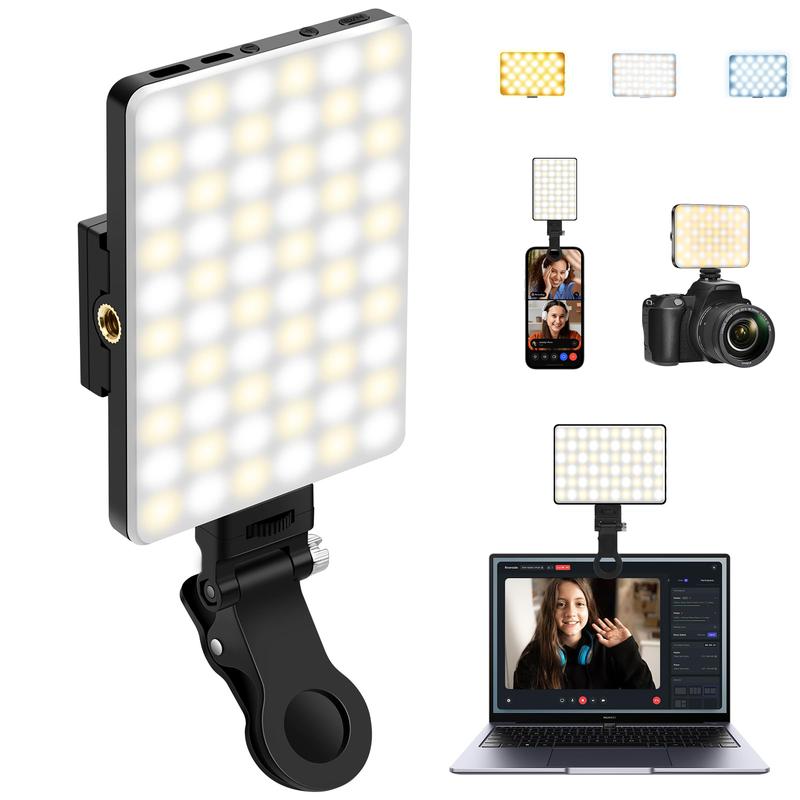 60 LED High Power Selfie light,Rechargeable Clip Fill Video Conference Light with Front & Back Clip,  Cellphone  Accessories  Adjusted 3 Light Modes for Smartphone Phone, iPhone, Android, iPad, Laptop, for Makeup, Selfie, Vlog