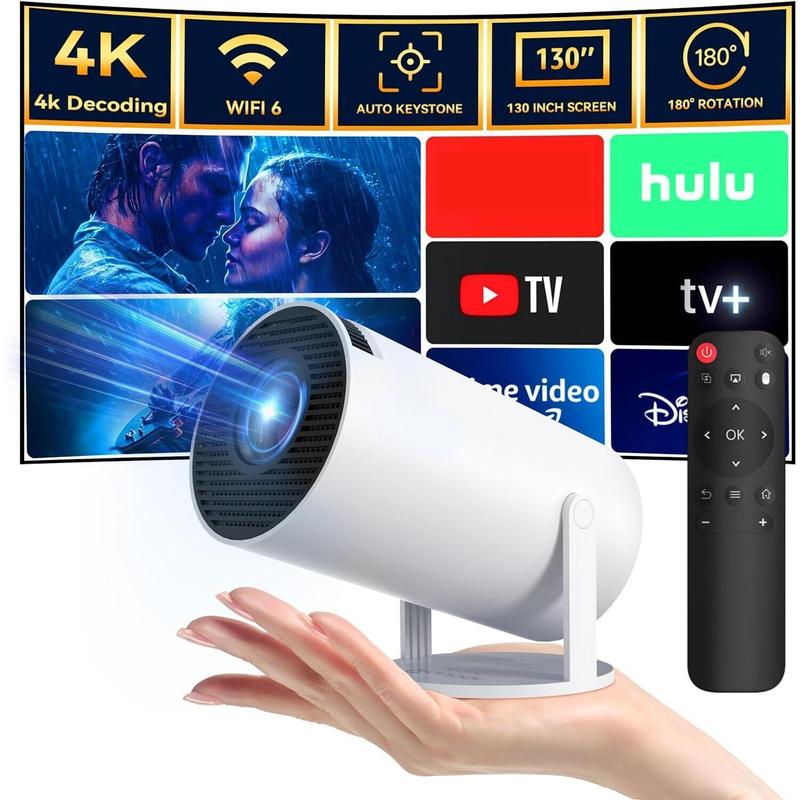 Mini Projector with Wifi and Bluetooth, Portable Projector, 2.4 5G WiFi Smart Projector, 360°Adjustable Stand 4K HD LED Projector Auto Keystone Correction Portable Projector, BT 5.2, 200 Inch Screen,Built-in speaker, Home Video Projector