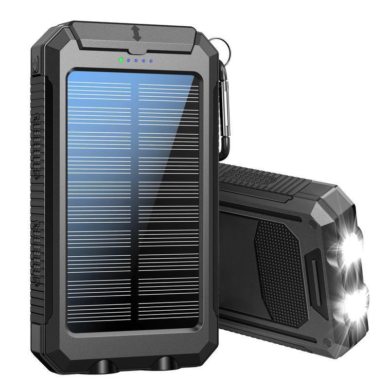 Portable Power Bank, 1 Count Solar Powered Mobile Charger for Summer, 10000mAh Dual USB Output Port Power Bank with LED Light, Solar Mobile Charger Power Bank Compatible with iPhone & Android Smartphone, Phone Accessories