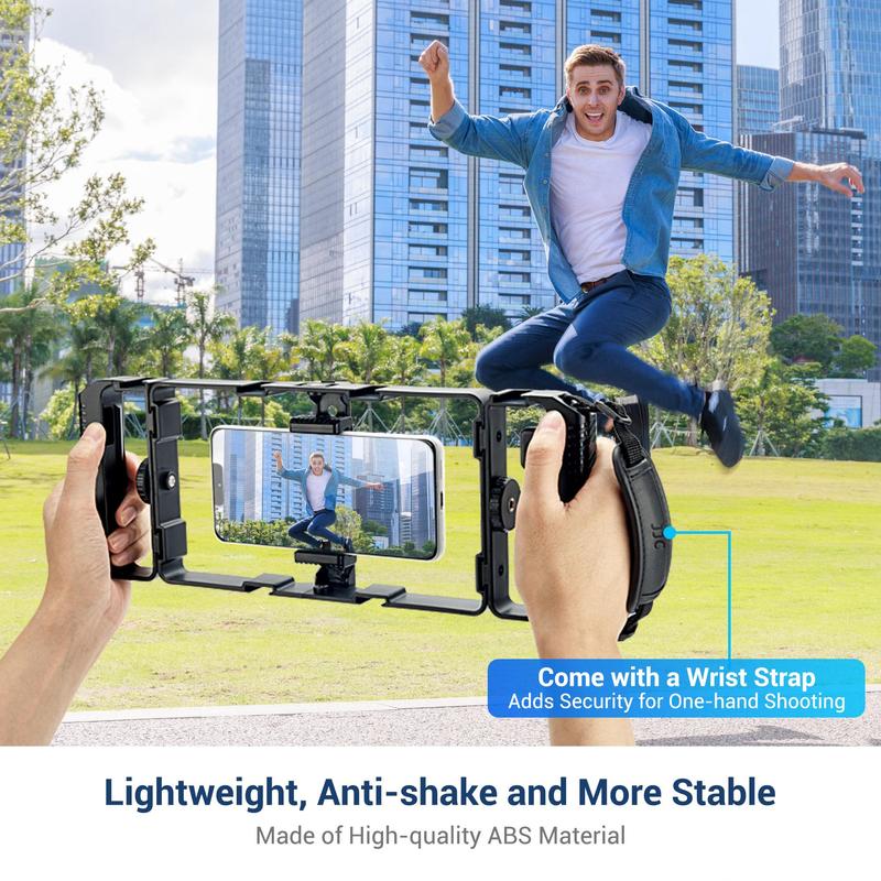 Universal Handheld Video Stabilizer with Wireless Remote Shutter, Video Stabilizer with Cold Shoe Phone Cage Video Rig Kit, Phone Accessories Compatible with iPhone Android, Stocking Fillers Gift