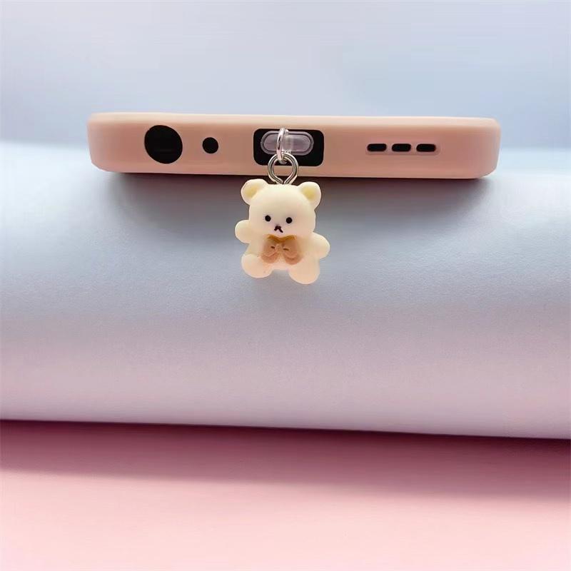 Cute Cartoon Bear Design Phone Dust Plug, Multipurpose DIY Resin Bear Phone Dust Plug, Phone Accessory For iPhone 5-14 Promax