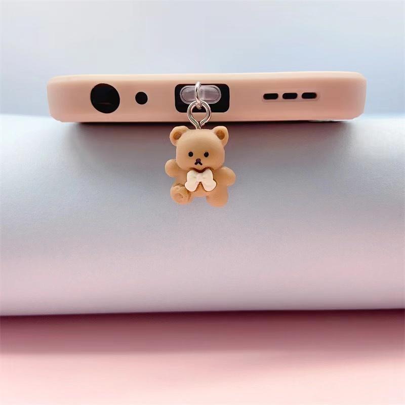 Cute Cartoon Bear Design Phone Dust Plug, Multipurpose DIY Resin Bear Phone Dust Plug, Phone Accessory For iPhone 5-14 Promax