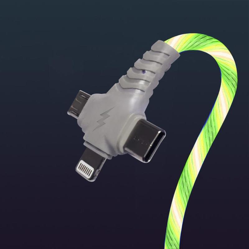 3 in 1 USB Charging Cable, Phone Charging Cable LED Lighting Data Cable, Glow in the Dark Data Cable, Charging Cable for iPhone Android