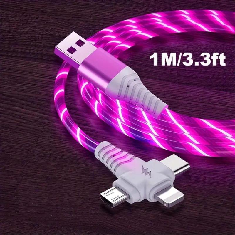 3 in 1 USB Charging Cable, Phone Charging Cable LED Lighting Data Cable, Glow in the Dark Data Cable, Charging Cable for iPhone Android