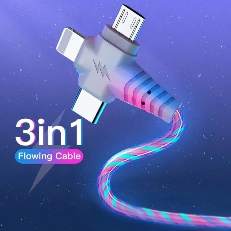 3 in 1 USB Charging Cable, Phone Charging Cable LED Lighting Data Cable, Glow in the Dark Data Cable, Charging Cable for iPhone Android