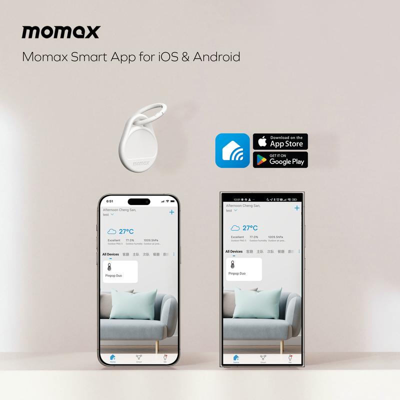 MOMAX Key Finder, Tracker Tag, Waterproof Supports Apple and Android,IP67,Key Tracker with APP,Sound Location, Key Locator Tracker for Luggage, Suitcase, Wallet,backpack, Gps bag