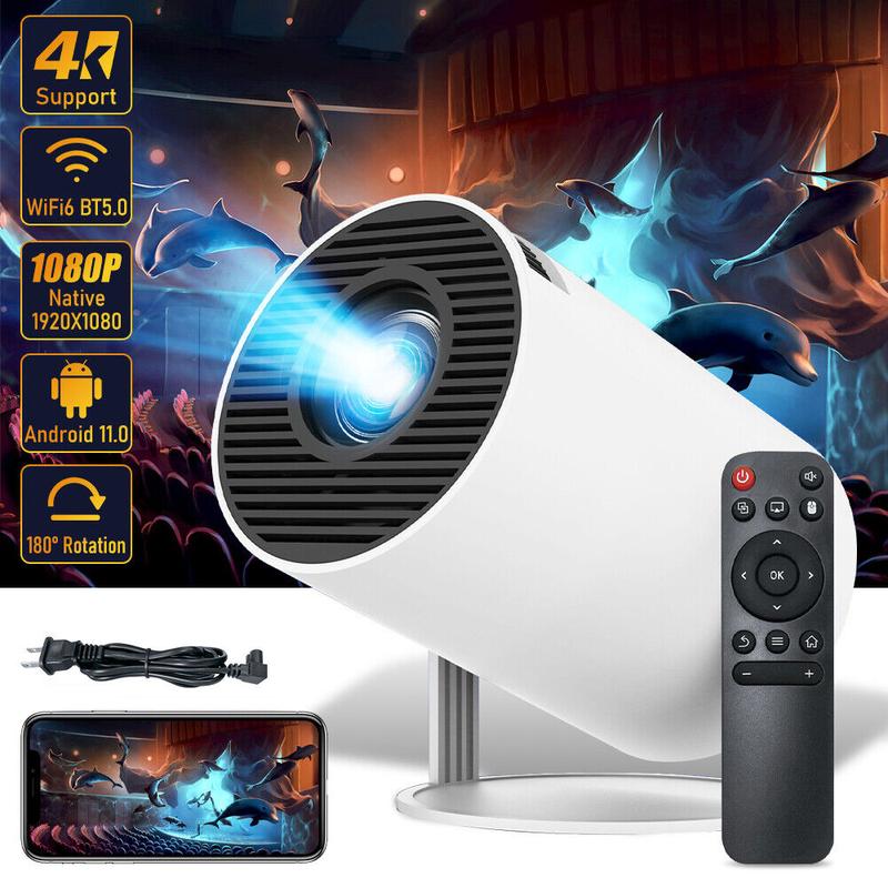 Mini Projector with Wifi and Bluetooth, Portable Projector, 2.4 5G WiFi Smart Projector, 360°Adjustable Stand 4K HD LED Projector Auto Keystone Correction Portable Projector, BT 5.2, 200 Inch Screen,Built-in speaker, Home Video Projector