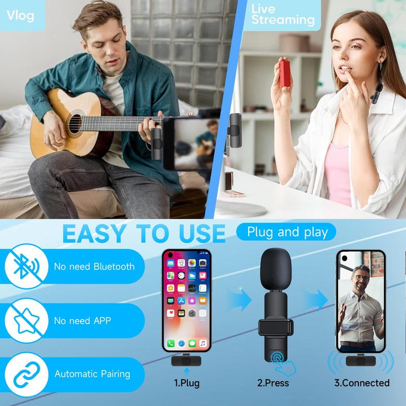 Portable Wireless Lavalier Microphone,Professional Sound Anywhere: Lavalier Mic for Smartphones & More Audio Charging