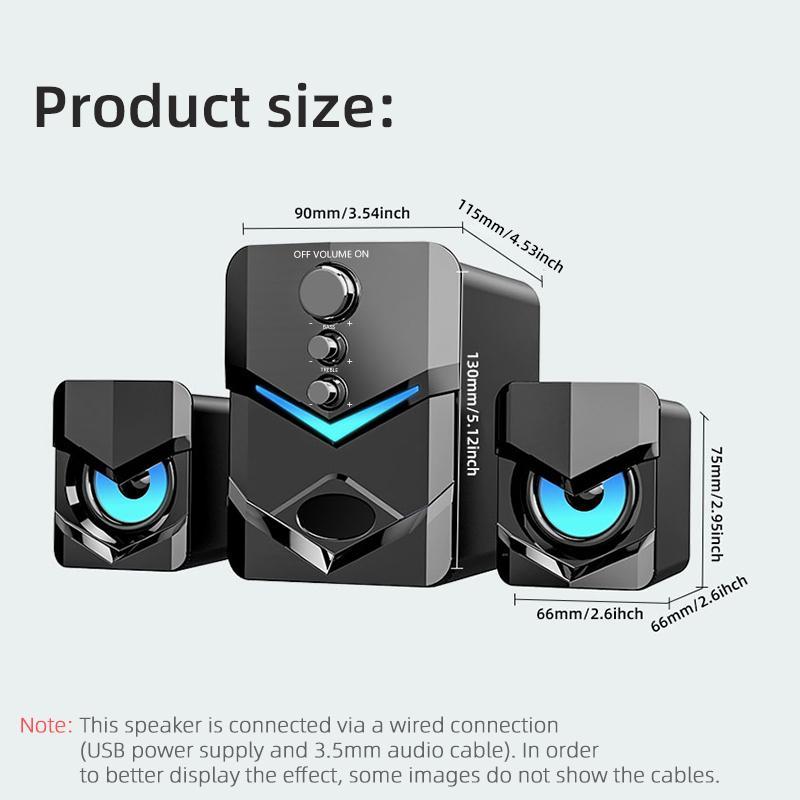 2.1 Channel Computer Speaker for Summer, USB Powered Wired Connection Desktop Speaker, Multifunctional Stereo Speaker for Home & Office Use