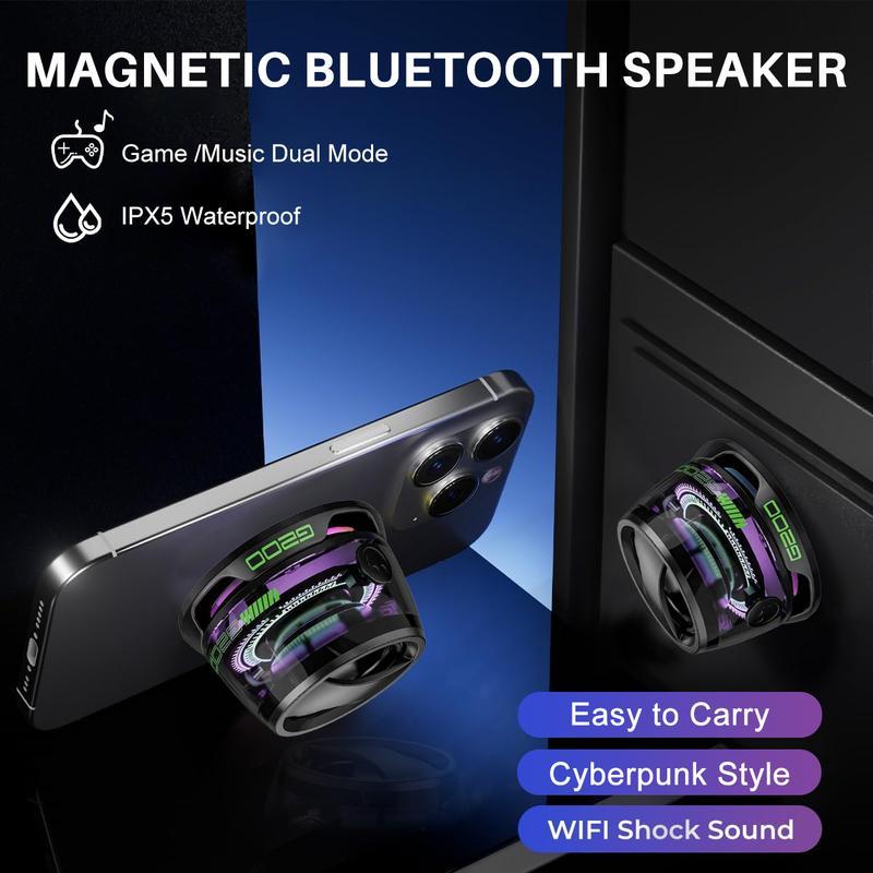 Magnetic Mini Bluetooth Speaker, G200 5W mini Speakers Wireless with Bluetooth 5.3, RGB Light, Game Mode, 7H Playtime, Portable Phone Stand for iPhone, Travel, Golf Cart - Black Purple