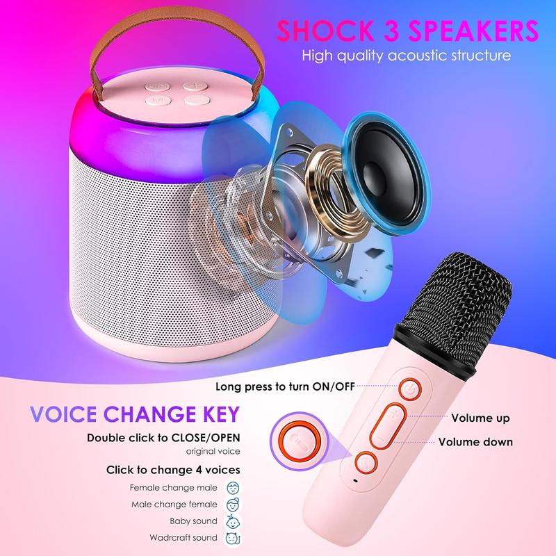 Heetipuk Y2 Mini Karaoke Machine with 2 Wireless Microphones for Kids Adults, Portable Bluetooth Speaker Toy for Girls and Boys 2 4 5 6 7 8 9 10 12 Year Old Girl Christmas Birthday Gift Home Party Ideas