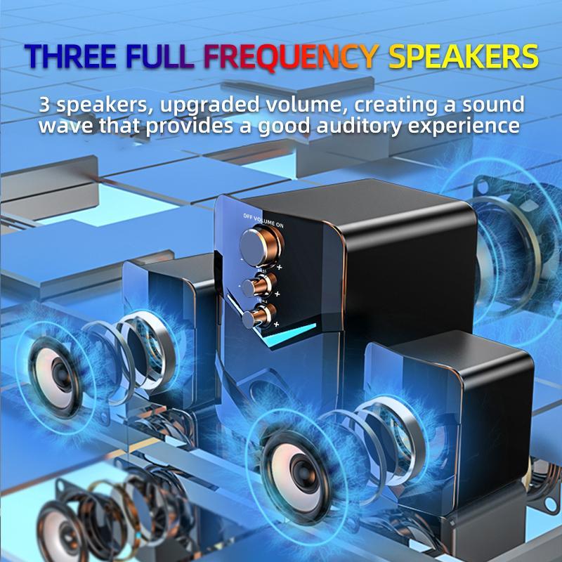 2.1 Channel Computer Speaker for Summer, USB Powered Wired Connection Desktop Speaker, Multifunctional Stereo Speaker for Home & Office Use