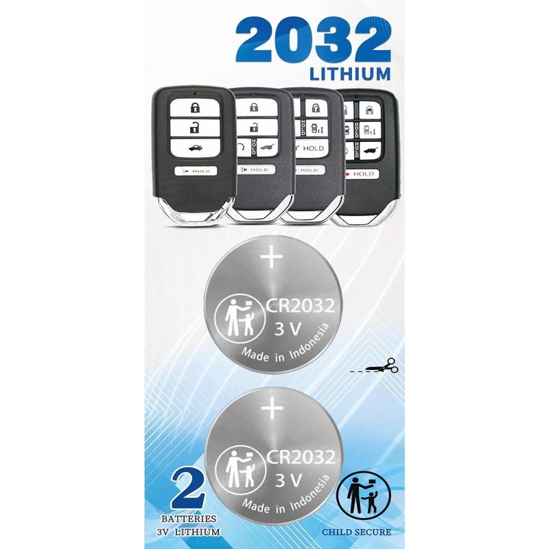 2pack CR2032 remote key fob battery replacement for Honda 2013-2021 + accord civic Odyssey CR-V HR-V fit pilot Prox smart key fob fits with FCC ID kr5v2x