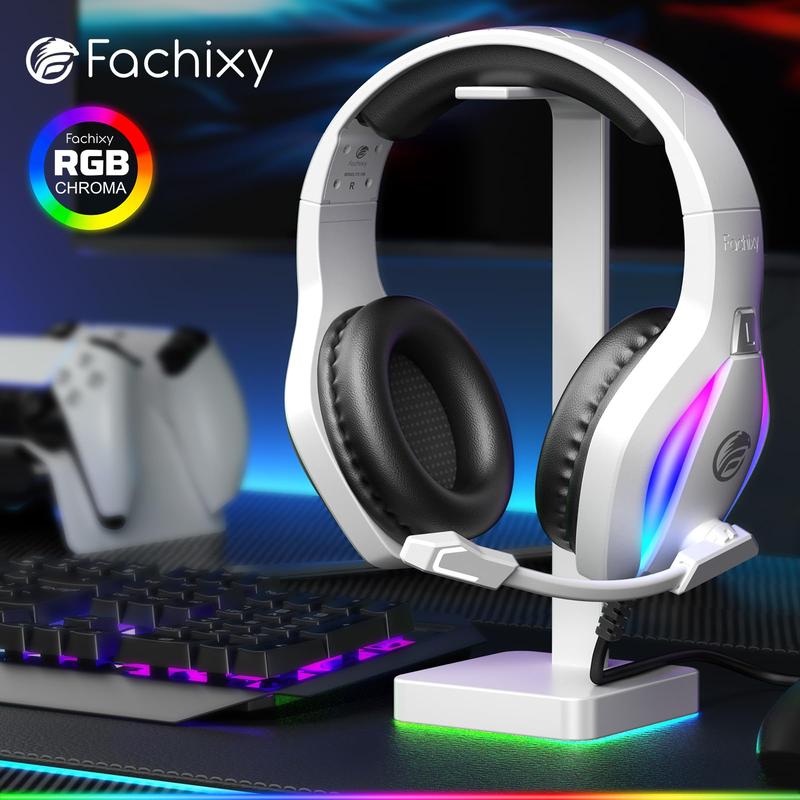 FC100 Stereo Surround Sound Quality Gaming Headset - Surround Sound Quality with Responsive 50mm Dual Neodymium Audio Drivers with Microphone for PS4 PS5 PC Nintendo Switch, Xbox One, RGB Light, Gamer Headset with Mic Earphones Headphone Earbud Electronic