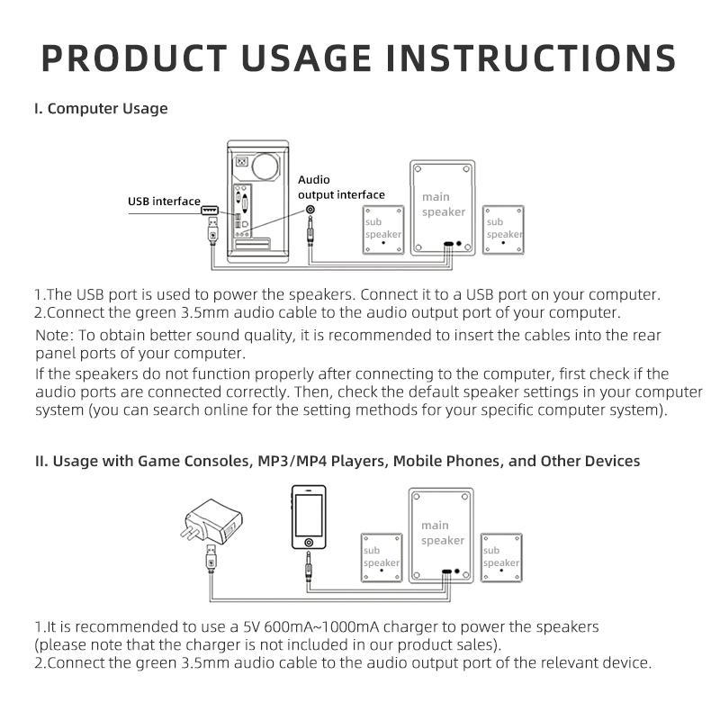 2.1 Channel Computer Speaker for Summer, USB Powered Wired Connection Desktop Speaker, Multifunctional Stereo Speaker for Home & Office Use