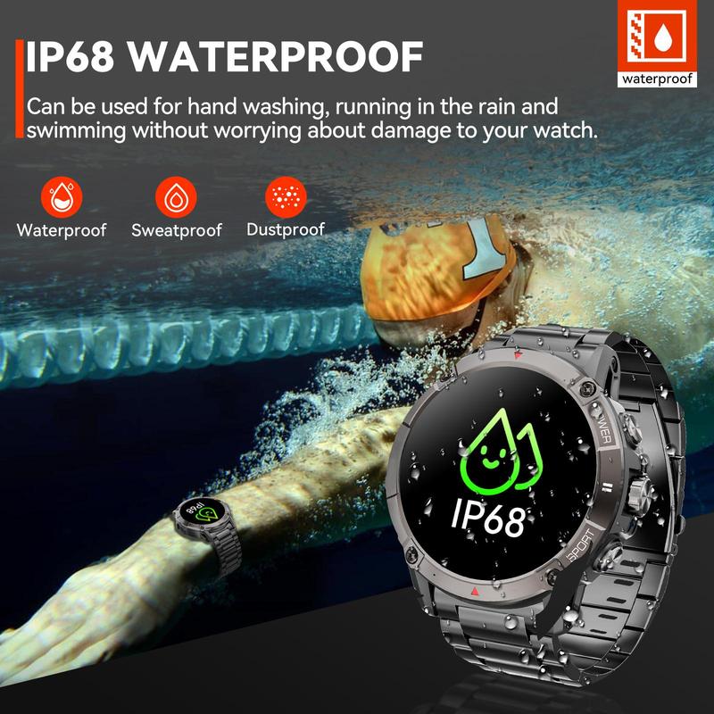 Military Men's Smartwatch with BT Calling, Waterproof Fitness Tracker with Step Counter, 100+ Sports Modes, 1.52 Inch Rugged Smartwatch for Android iOS, Stocking Fillers Gift, Men's Tech Gadgets 2024