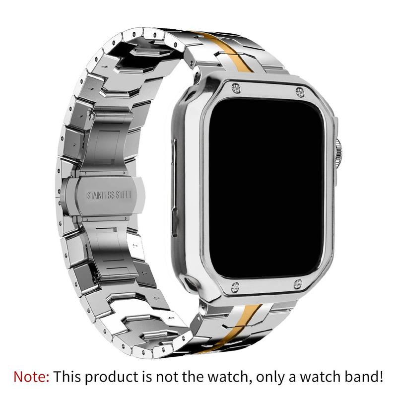 Men's Fashionable Stainless Steel Watch Band with Protective Case, Fashion Watch Band for Apple Watch Series, Smart Watch Accessories