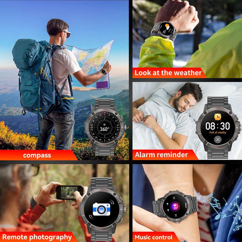 Military Men's Smartwatch with BT Calling, Waterproof Fitness Tracker with Step Counter, 100+ Sports Modes, 1.52 Inch Rugged Smartwatch for Android iOS, Stocking Fillers Gift, Men's Tech Gadgets 2024