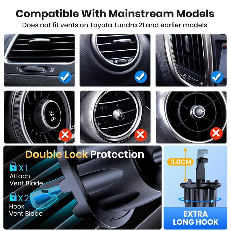 360 Degree Rotatable Car Air Vent Phone Holders, 2 Counts Car Air Vent Clip Phone Mounts, Universal Car Air Vent Phone Holders Compatible With Most Smartphones