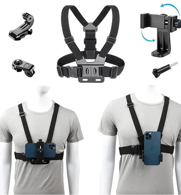 Mobile Phone and Camera Accessories - Adjustable Chest Mount Harness with Installation Bracket and Rotatable POV Holder Smartphone Cellphone Stand