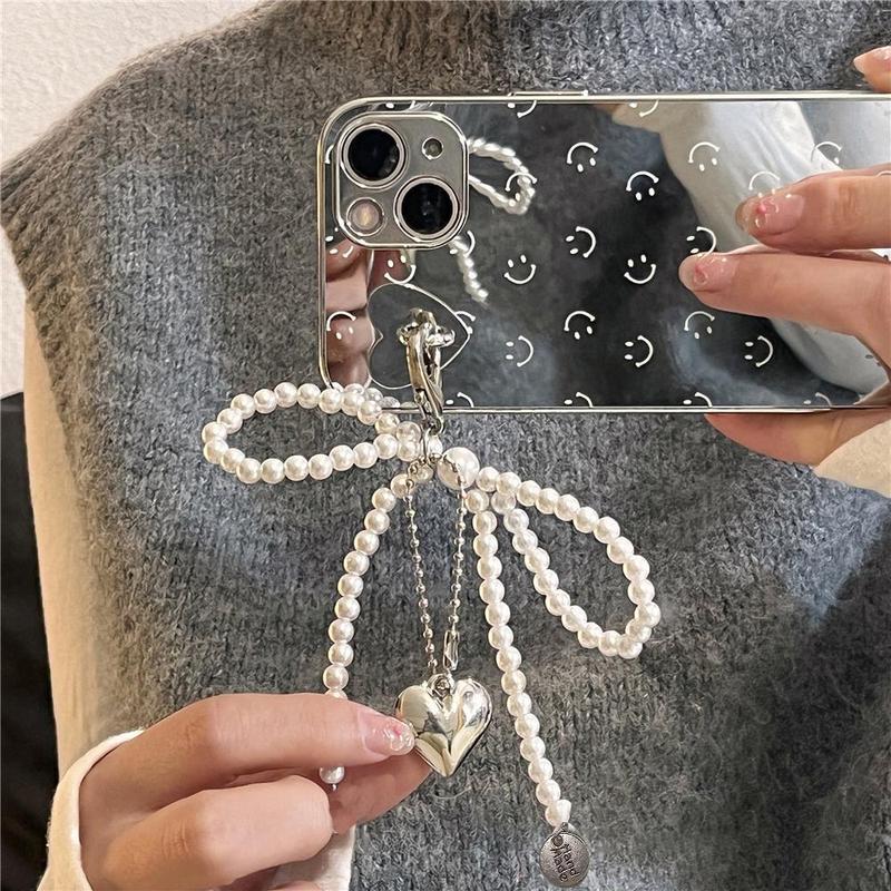 Heart Shaped Pendant with Faux Pearl Decor Phone Chain, Cute Phone Lanyard, Fashion Phone Strap for Women & Girls, Phone Accessories