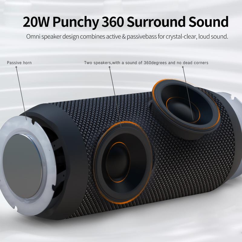 EDUPLINK Portable Bluetooth Speaker, IPX7 Waterproof, TWS Pairing, Built-in Mic, Long Playtime, Wireless Stereo for Home & Travel - Black