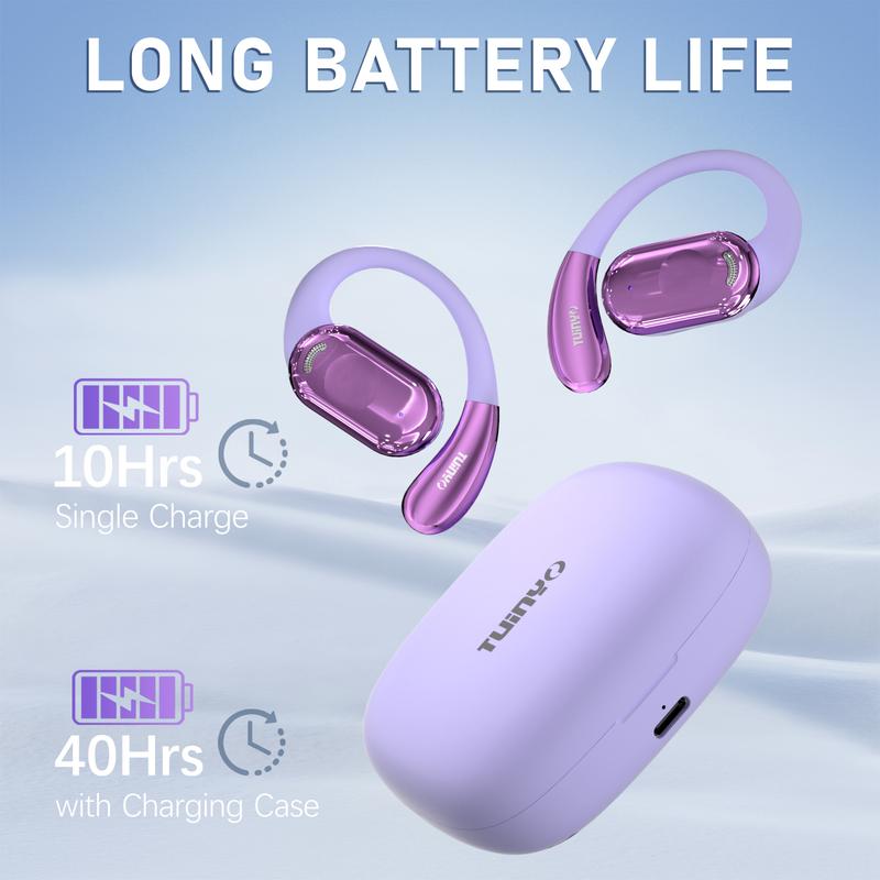 TUINYO S12 True Wireless Ear Hooks, IPX5 Waterproof, Stable One-Step Bluetooth Connection with Long transmission, 40hrs Longed Standby Time with 10hrs Playtime for Each, Compatible to Different Devices