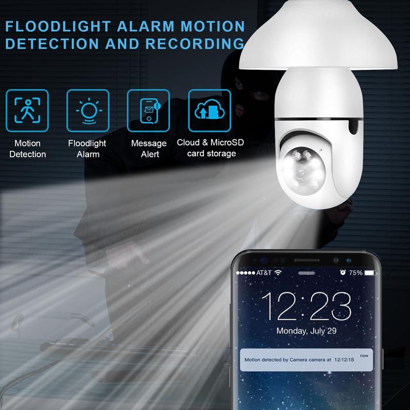 Light Bulb Security Camera - 5G& 2.4GHz WiFi 2K Security Cameras Wireless Outdoor Motion Detection and Alarm, Two-Way Talk, Color Night Vision, Human Detection