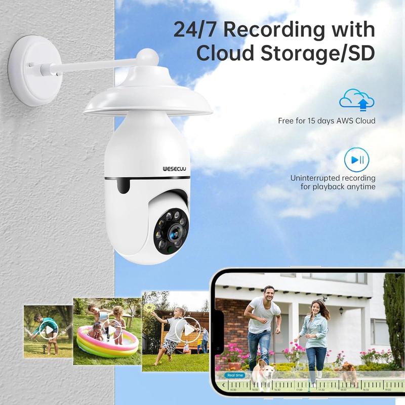 Light Bulb Security Camera,2.4 5Ghz-3MP Camera，Motion Detection, Sound Alarm, Two-Way Audio, Alexa Compatible WiFi Home WiFi PanTilt