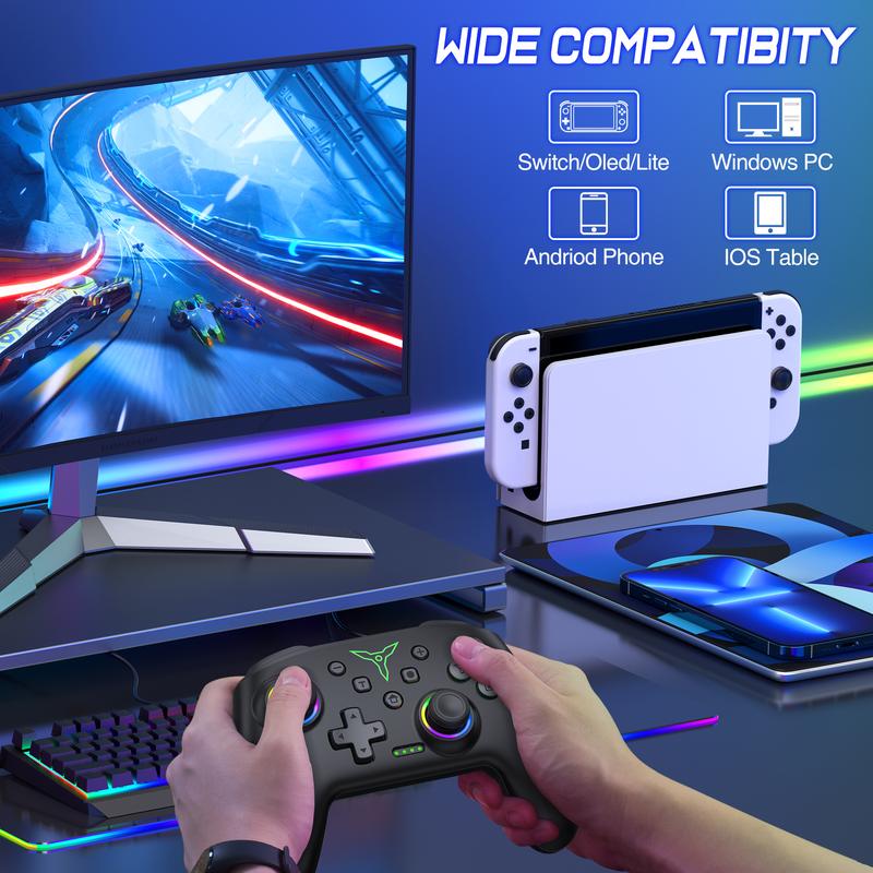 Switch Controller, Wireless Switch Controller Compatible with Switch Controller Switch Lite OLED, Wireless Switch Controllers Work with iOS Android PC with RGB Light, Programmable, TURBO & Wakeup