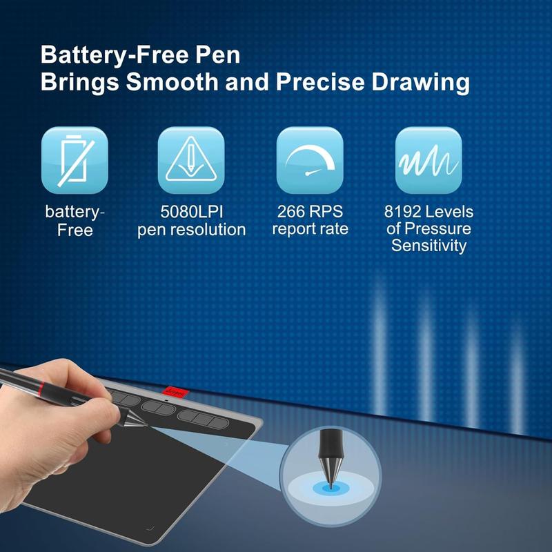 Drawing Tablet  Graphics Tablet with -Free Stylus 8192  Sensitivity 8 Hot , 9 x 6 inch Pen Tablet for Digital Art, Online Teaching, Animation, Work with , PC & Mobile