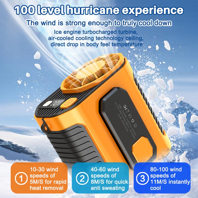 5000mAh Waist Fan Wearable Rechargeable Fan Personal Body Portable High Speed Fan LED Light Flashlight for Outdoor (Orange)