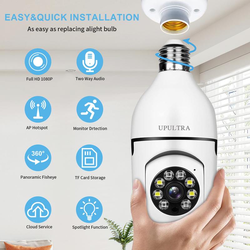 Light Bulb Security Camera - 5G& 2.4GHz WiFi 2K Security Cameras Wireless Outdoor Motion Detection and Alarm, Two-Way Talk, Color Night Vision, Human Detection