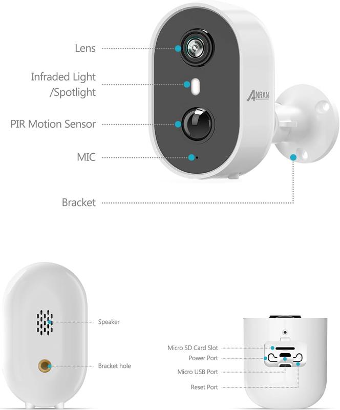 ANRAN 2K Battery Security Camera,Home Wireless Cameras,PIR Motion Detection,Support 2.4Ghz Wi-Fi,Two-Way Talk,Spotlight Siren Alarm,IP65 Waterproof