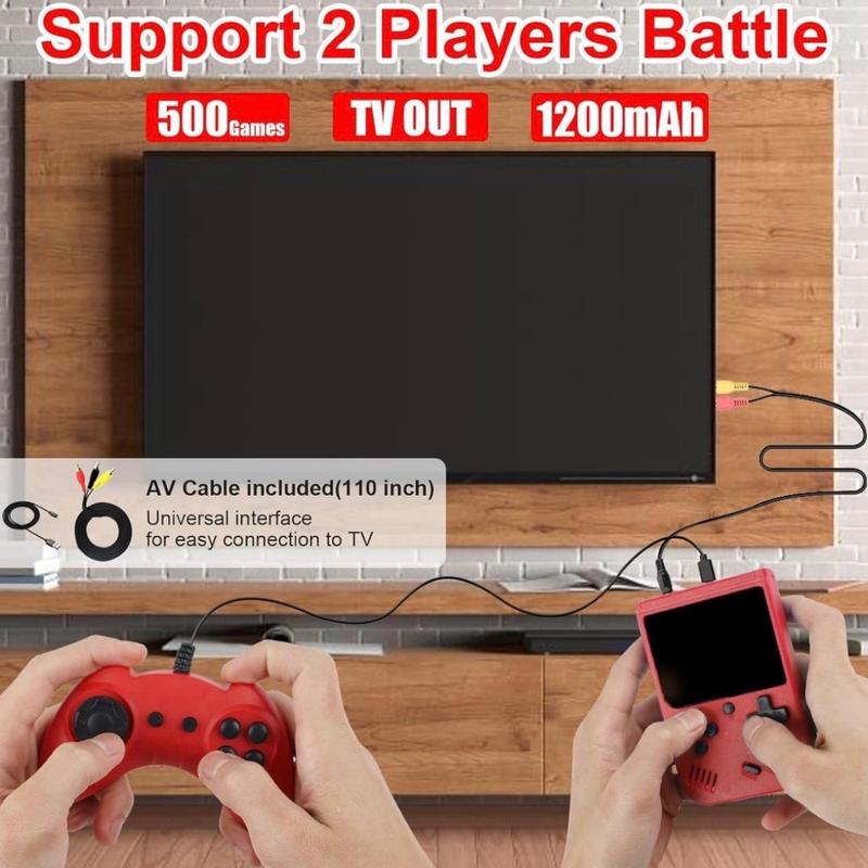 Retro Gaming Console, Handheld Game Console with 500 Classical Games Portable Hand Held Video Game Pocket Console for Kids & Adult Two Players Support for TV Cable Compact Connection Electronic Rechargeable Screen Protection