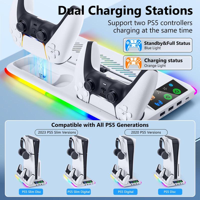 Multifunctional Cooling Stand for PS5 Slim, Multipurpose Cooling Fan Base with Headphone Holder, Console Accessories for PS5 Slim