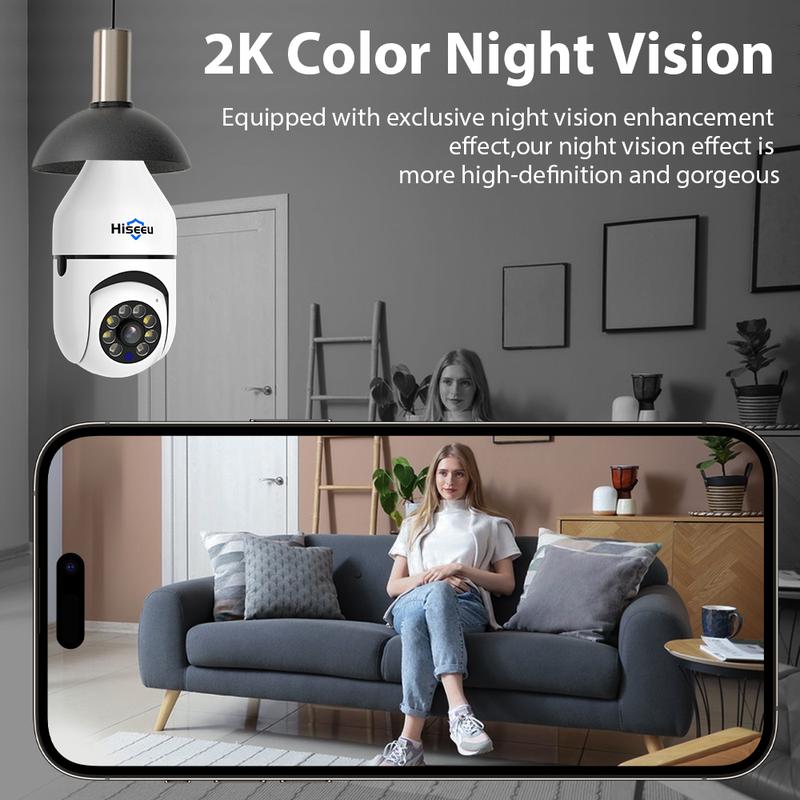 3MP Hiseeu Wireless 2.4GHz&5GHz WIFI Light Bulb Camera, Full Color Night Vision, 2-Way-Audio,  Motion Detection and Alarm,Work with Alexa,SD Cloud Storage,  WiFi Bulb Camera security camera cctv